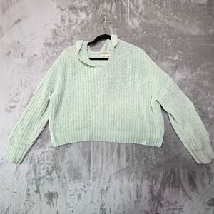 Uncharted Threads Womens Mint Green Chenille Hooded Sweater Size Large 1694